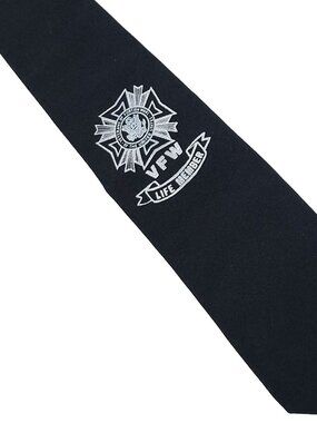 Vintage Black w/ White VFW Life Member Tie Necktie 3 x 54 Veterans Foreign Wars